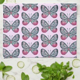 October Pink Glasswing Butterfly Pattern Design Kitchen Towel