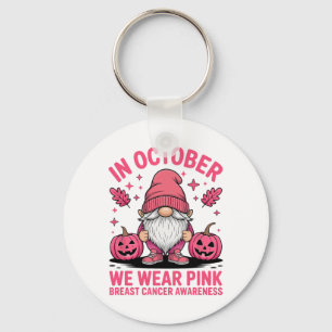 October Pink Gnome Halloween Breast Cancer Support Keychain