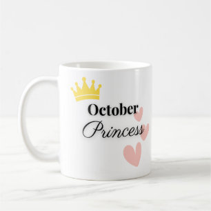 October Princess Mug – Gold Crown & Hearts Design