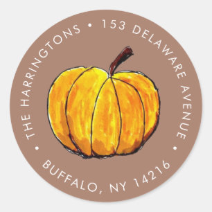 October Pumpkin Cozy Brown Autumn Return Address Classic Round Sticker