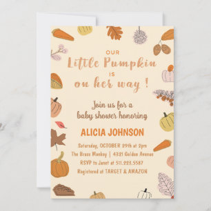 October  Pumpkin Orange Halloween baby shower Invitation