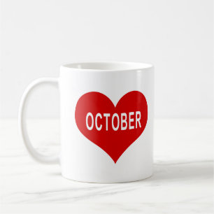 OCTOBER Red Love Heart Coffee Mug