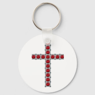 October Ruby Cross Keychain