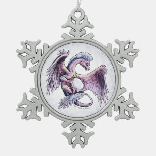 October’s Birthstone Dragon: Opal Snowflake Pewter Christmas Ornament