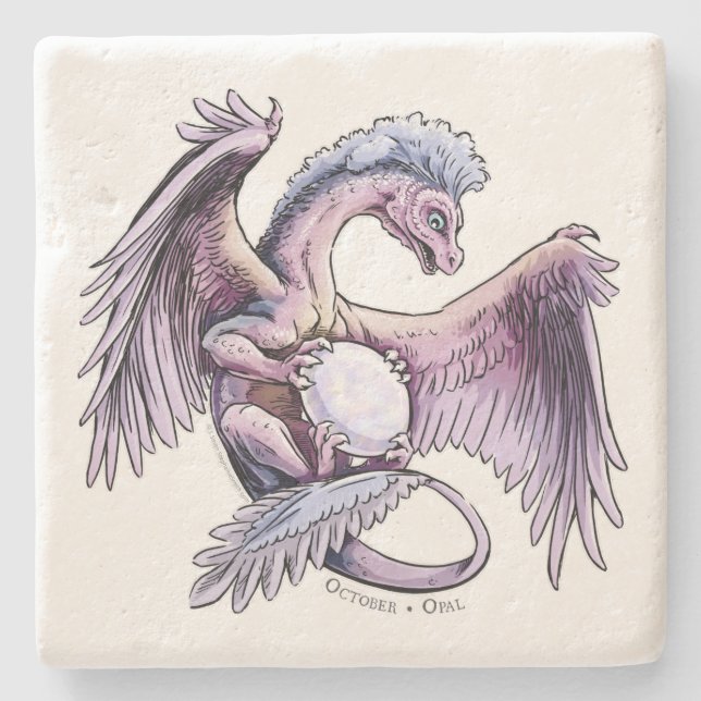 October’s Birthstone Dragon: Opal Stone Coaster (Front)