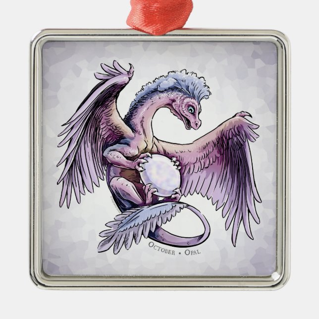 October’s Birthstone Dragon: Pink Purple Opal Metal Ornament (Front)