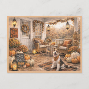 October Thanksgiving Porch Watercolor Art Postcard