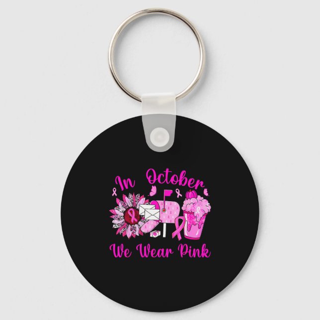 October We Wear Nk Breast Cancer Awareness Stal Wo Keychain (Front)