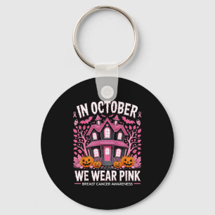 October We Wear Nk Breast Cancer Halloween Men Wom Keychain