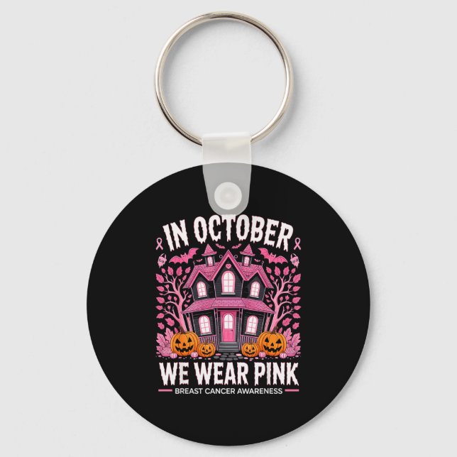 October We Wear Nk Breast Cancer Halloween Men Wom Keychain (Front)