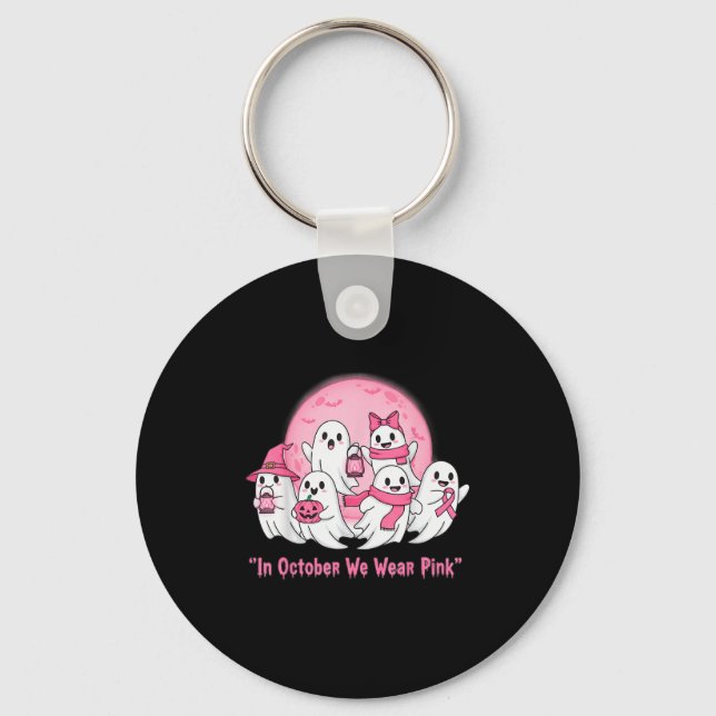October We Wear Nk Ghosts Halloween Breast Cancer  Keychain (Front)