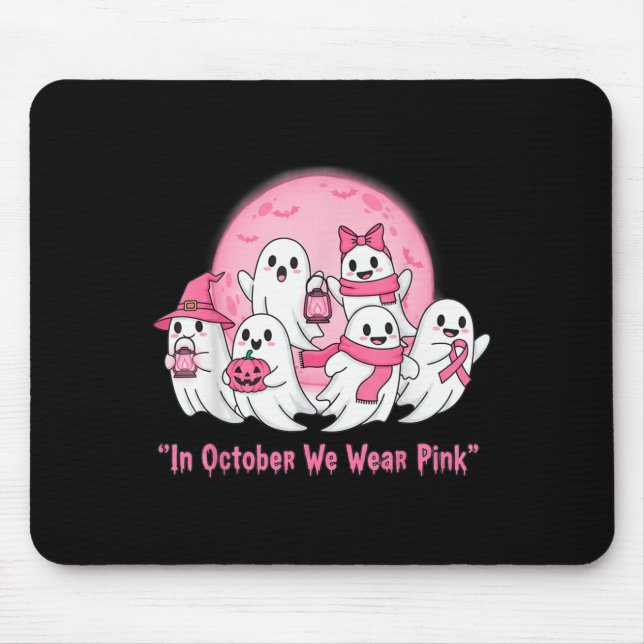 October We Wear Nk Ghosts Halloween Breast Cancer  Mouse Pad (Front)