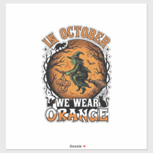 October We Wear Orange Flying Witch Pumpkins Black
