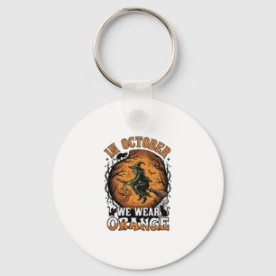 October We Wear Orange Flying Witch Pumpkins Black Keychain