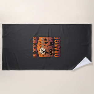 October We Wear Orange Halloween Pumpkin Llama Sku Beach Towel