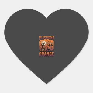 October We Wear Orange Halloween Pumpkin Llama Sku Heart Sticker