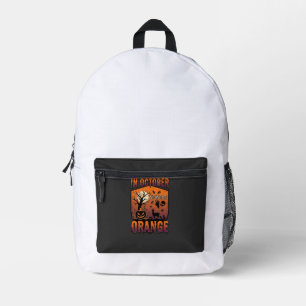 October We Wear Orange Halloween Pumpkin Llama Sku Printed Backpack