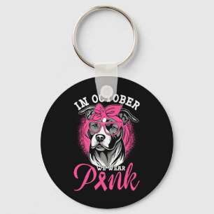 October We Wear Pink Breast Cancer Awareness Pitbu Keychain