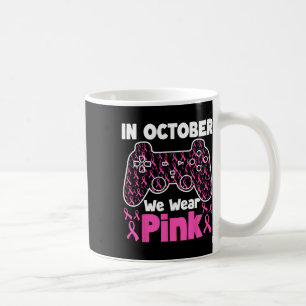 October We Wear Pink Breast Cancer Gaming Kids Boy Coffee Mug