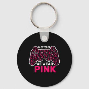 October We Wear Pink Breast Cancer Gaming Kids Tod Keychain
