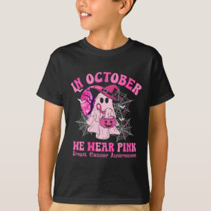 October We Wear Pink Breast Cancer Women Ghost Hal T-Shirt