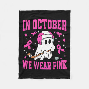 October We Wear Pink Ghost Hockey Breast Cancer Fleece Blanket