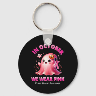 October We Wear Pink Ghost Witch Breast Cancer Awa Keychain