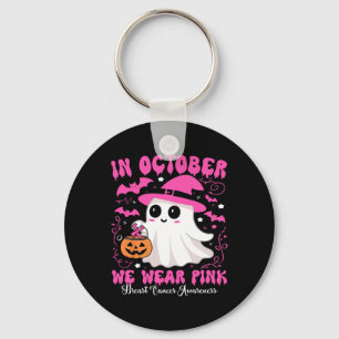 October We Wear Pink Ghost Witch Breast Cancer Awa Keychain