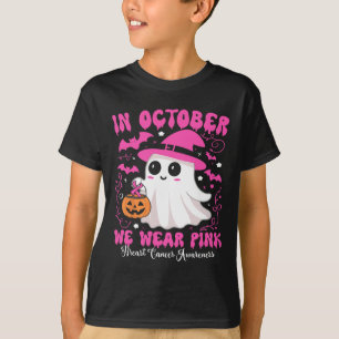 October We Wear Pink Ghost Witch Breast Cancer Awa T-Shirt