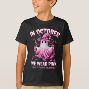 October We Wear Pink Ghost Witch Breast Cancer Awa T-Shirt