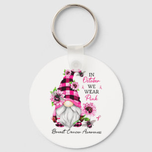 October We Wear Pink Gnome Breast Cancer Awareness Keychain