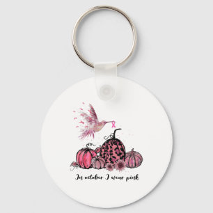 October We Wear Pink Hummingbird Breast Cancer Awa Keychain