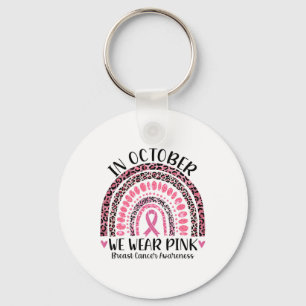 October We Wear Pink Leopard Breast Cancer Awarene Keychain