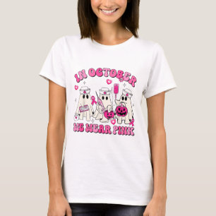 October We Wear Pink Nurse Ghost Halloween Breast T-Shirt