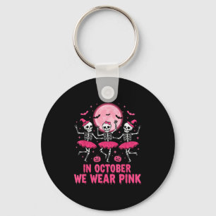 October We Wear Pink Skeleton Halloween Breast Can Keychain