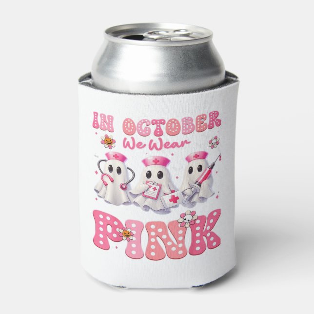 October Wear Pink Boo Nurse Halloween Costumes Wom Can Cooler (Can Front)
