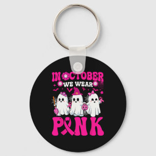October Wear Pink Breast Cancer Warrior Ghost Hall Keychain