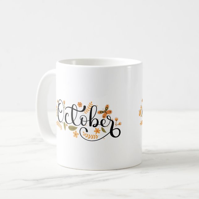 October Whimsy – Autumn Butterfly & Floral Script  Coffee Mug (Front Left)