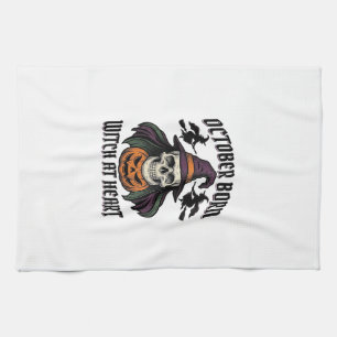 October Witch Shirt Vintage Halloween Birthday Des Kitchen Towel