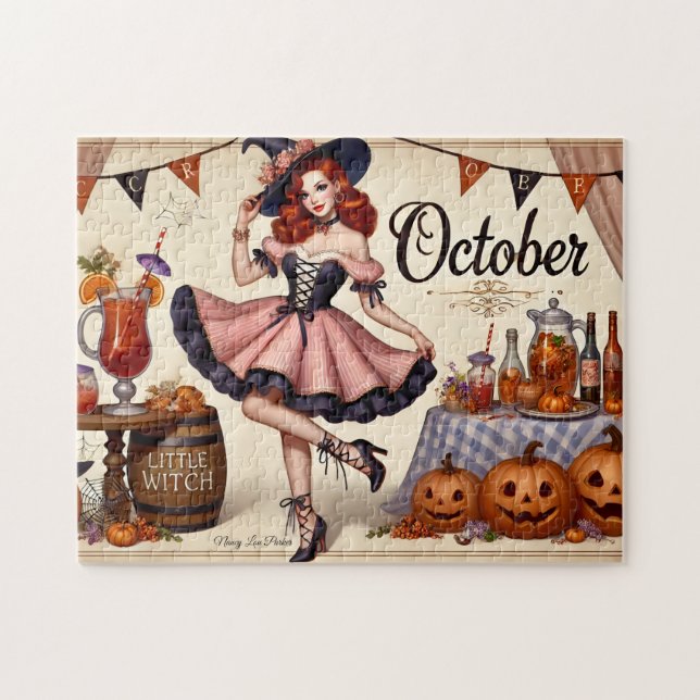 October Witchy Pin-Up Delight Jigsaw Puzzle (Horizontal)