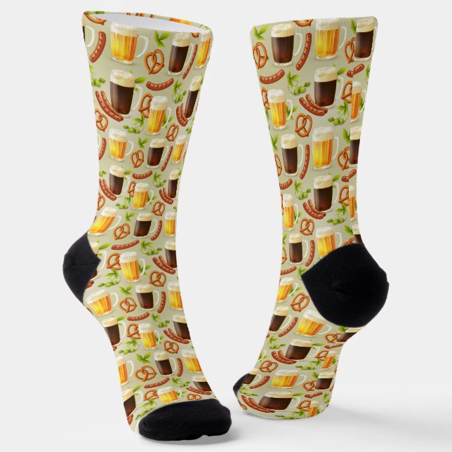 Octoberfest Beer, Sausage & Pretzel Socks (Angled)