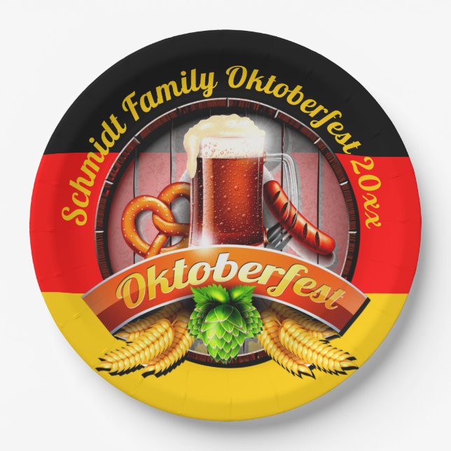 Octoberfest Festival Personalize Name Year 9"Party Paper Plate (Front)