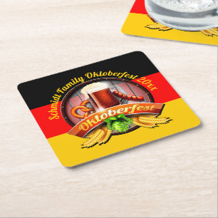 Octoberfest Festival Personalize Name Year Square Paper Coaster