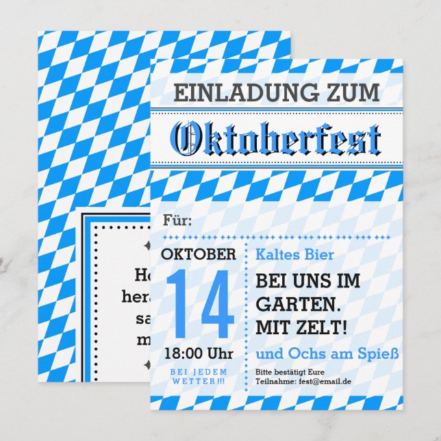 Octoberfest invitation grey blue (Front/Back)