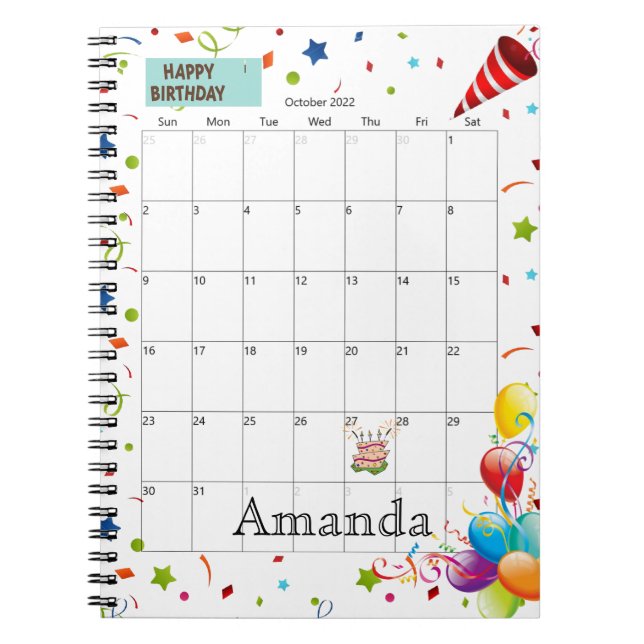 Octobre 2022 Calendrier Joyeux Carnet d'anniversai (Devant)