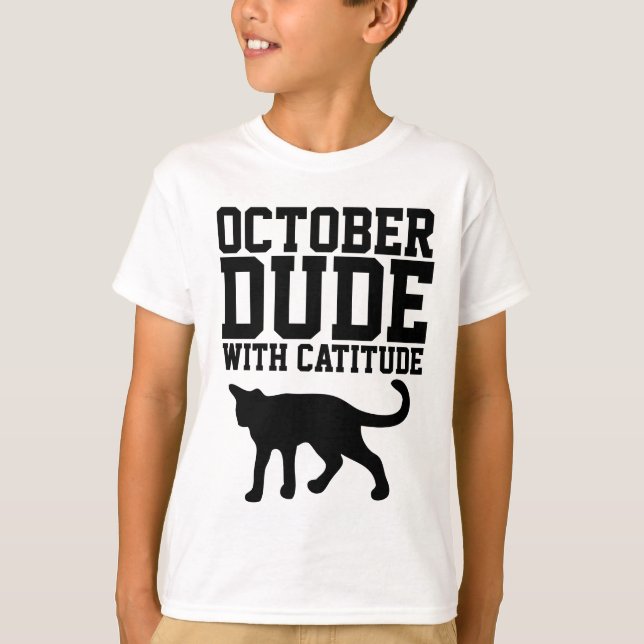 OCTOBRE Anniversaire T-shirts pour les gars, Chat (Devant)
