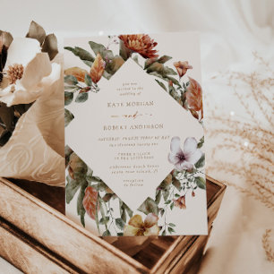 Octobre Tones Automne Floral Faire-part de mariage