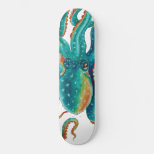 Octopis Teal Tentacles Watercolor Skateboard