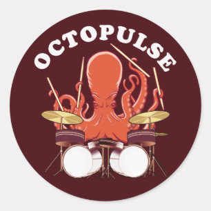 Octopulse   Octopus Drummer Classic Round Sticker