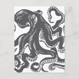Octopus 1 black postcard